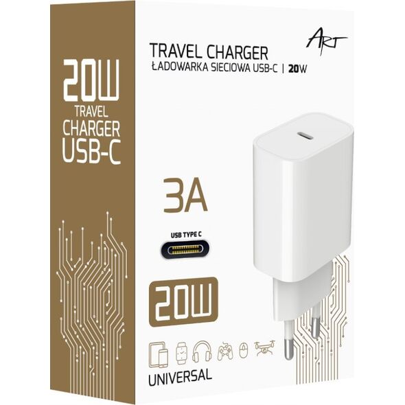 Ładowarka Art ŁADOWARKA SIECIOWA PD/QC 4.0 1x USB-C 3A 20W ART 13295838 5906721172000