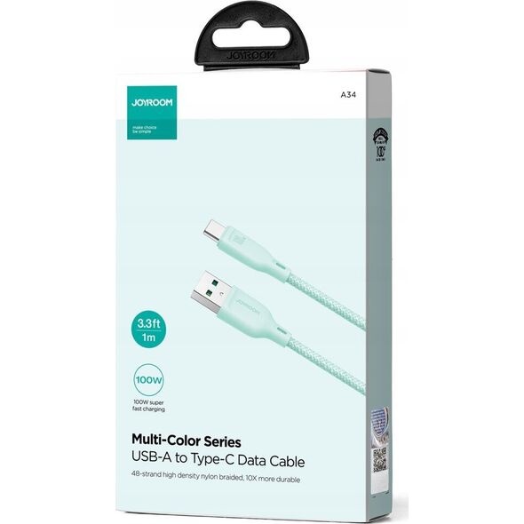 Kabel USB Joyroom USB-A - USB-C 1 m Zielony (JYR794) 13297287 6941237110442