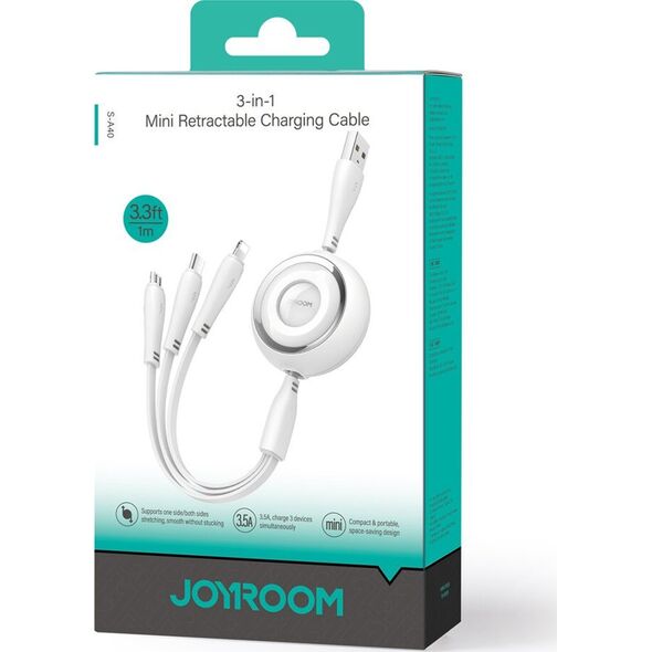 Kabel USB Joyroom USB-A - USB-C + microUSB + Lightning 1 m Biały (JYR943) 13299278 6941237121004