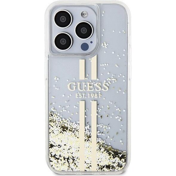 Guess Guess GUHCP15LLFCSEGT iPhone 15 Pro 6.1" transparent hardcase Liquid Glitter Gold Stripes 13300731 3666339223960