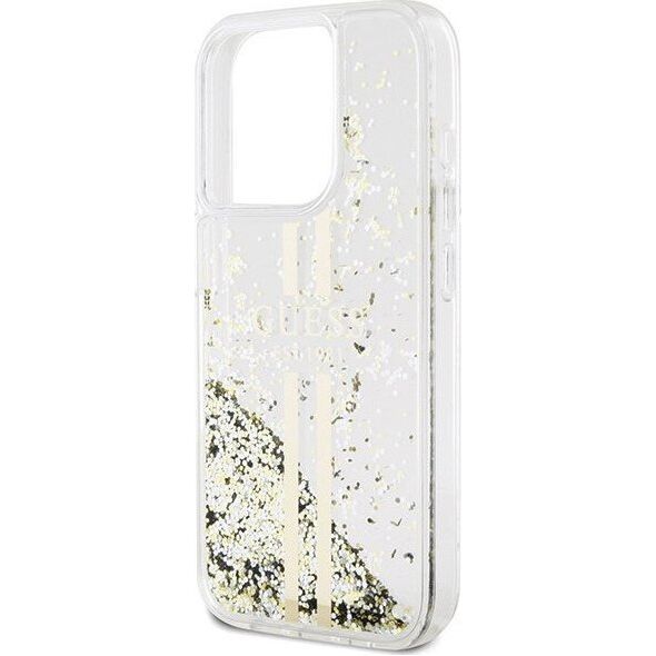 Guess Guess GUHCP15LLFCSEGT iPhone 15 Pro 6.1" transparent hardcase Liquid Glitter Gold Stripes 13300731 3666339223960