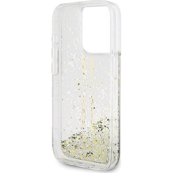 Guess Guess GUHCP15LLFCSEGT iPhone 15 Pro 6.1" transparent hardcase Liquid Glitter Gold Stripes 13300731 3666339223960