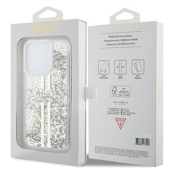 Guess Guess GUHCP15LLFCSEGT iPhone 15 Pro 6.1" transparent hardcase Liquid Glitter Gold Stripes 13300731 3666339223960
