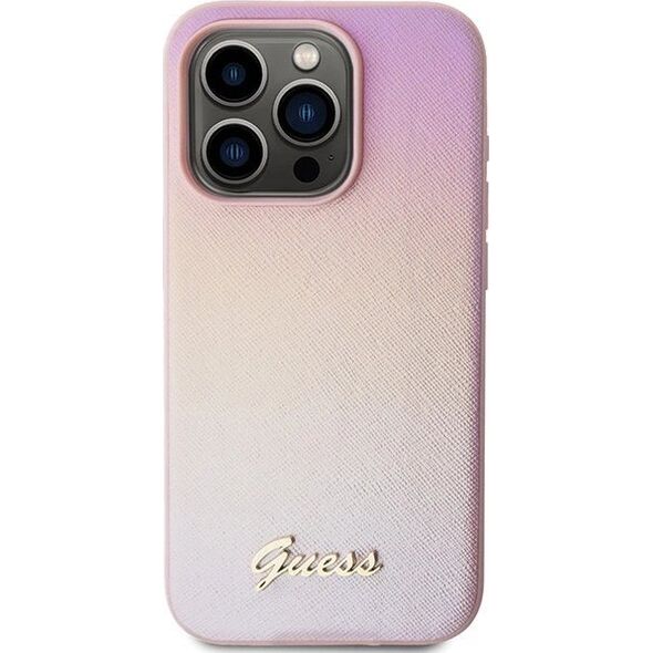 Guess Guess GUHCP15LPSAIRSP iPhone 15 Pro 6.1" różowy/pink hardcase Saffiano Iridescent Script 13300734 3666339224806