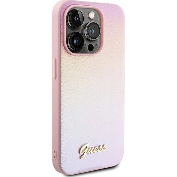 Guess Guess GUHCP15LPSAIRSP iPhone 15 Pro 6.1" różowy/pink hardcase Saffiano Iridescent Script 13300734 3666339224806