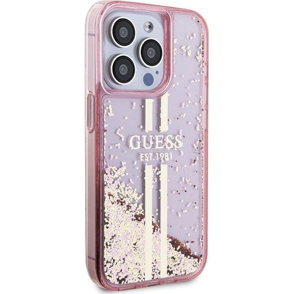 Guess Guess GUHCP15LLFCSEGP iPhone 15 Pro 6.1" różowy/pink hardcase Liquid Glitter Gold Stripes 13300735 3666339223687