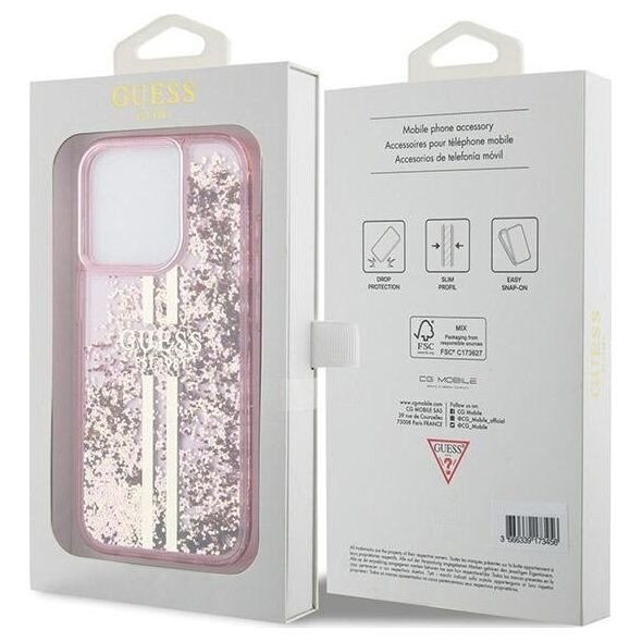 Guess Guess GUHCP15LLFCSEGP iPhone 15 Pro 6.1" różowy/pink hardcase Liquid Glitter Gold Stripes 13300735 3666339223687