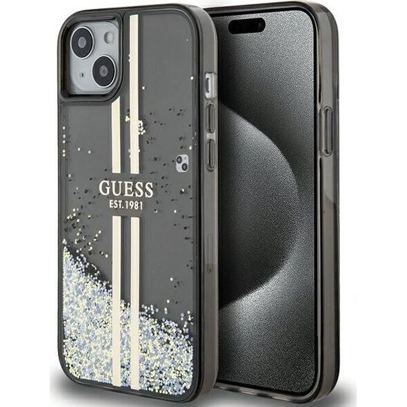 Guess Guess GUHCP15SLFCSEGK iPhone 15 / 14 / 13 6.1" czarny/black hardcase Liquid Glitter Gold Stripes 13300743 3666339223526