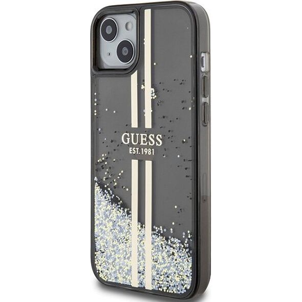 Guess Guess GUHCP15SLFCSEGK iPhone 15 / 14 / 13 6.1" czarny/black hardcase Liquid Glitter Gold Stripes 13300743 3666339223526