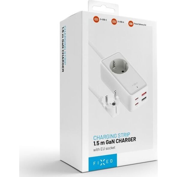 Ładowarka Fixed Listwa ładująca FIXED GaN III - 2xUSB-C/2xUSB, 1,5m, PD 65W, biała - Gwarancja bezpieczeństwa. Proste raty. Bezpłatna wysyłka od 170 zł. 13302844 8591680157372