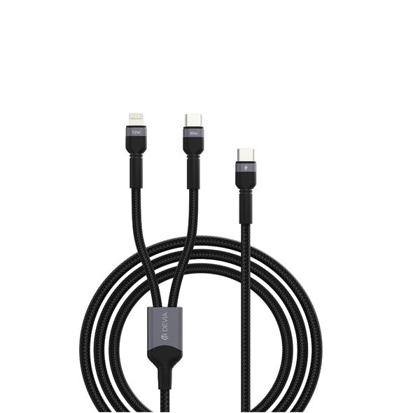 Devia 2in1 cable Extreme EC648  USB-C + USB-C - Lightning 1,2 m 3A black 6942297111653