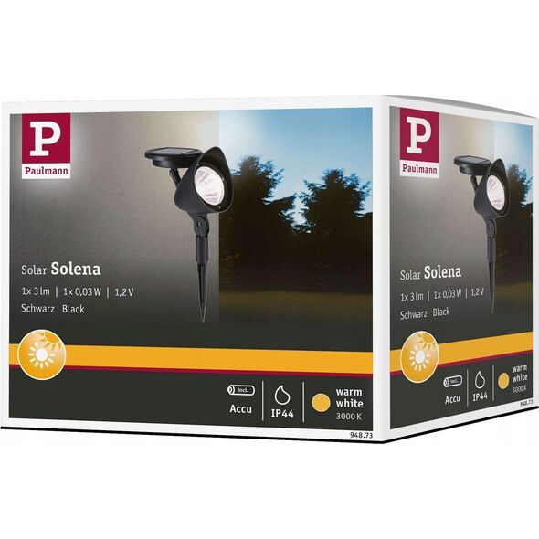 Kinkiet Paulmann Reflektor ogrodowy solarny SOLENA  z czujnikiem zmierzchu 2lm 3000K IP44  czarny 13305889 4000870948736