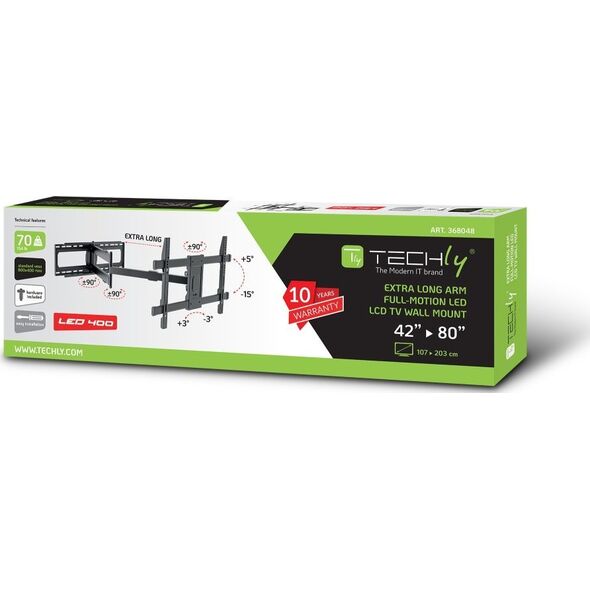 Techly Uchwyt ścienny do TV 42-80" LED/LCD 70kg obrotowy długi 13308003 8059018368048