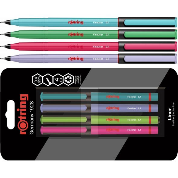 Rotring Rotring Fineliner-Feinfaserschreiber 0,4mm Fun Farben 4er Blister 13332660 3026981663314