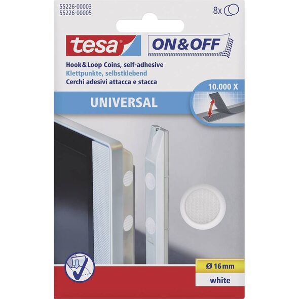 Tesa tesa ON&OFF Universal Klettpunkte weiß 8 St. 16mm rund 13333176 4042448859945