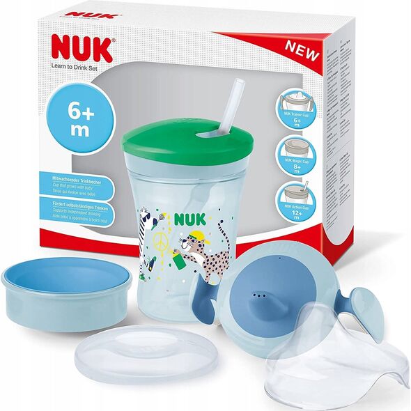 NUK NUK Trinklernset mit drei Trinkaufsätzen grün/blau 13333849 4008600406211