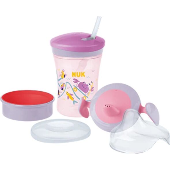 NUK NUK Trinklernset mit drei Trinkaufsätzen lila/rosa 13333852 4008600406204