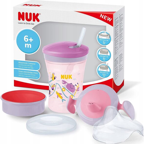 NUK NUK Trinklernset mit drei Trinkaufsätzen lila/rosa 13333852 4008600406204