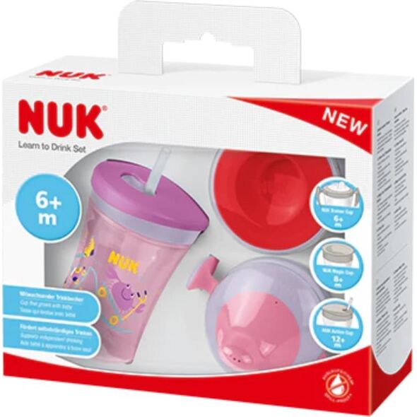 NUK NUK Trinklernset mit drei Trinkaufsätzen lila/rosa 13333852 4008600406204