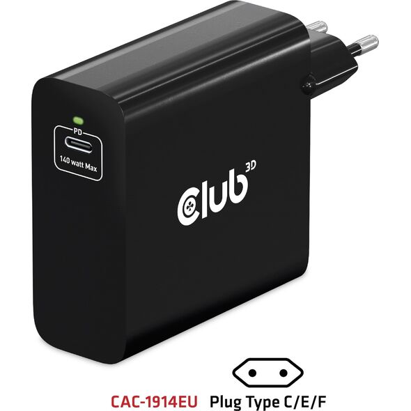 Zasilacz do laptopa Club 3D Club3D Ladegerät   1xUSB Typ C               PD 140W, GaN retail 13334950 8719214472689