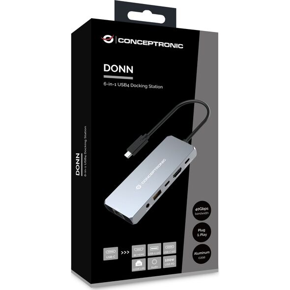 Adapter AV Conceptronic CONCEPTRONIC Dock USB-C->HDMI,2.5GbE,USBC/3.0,100WPD0.18m gr 13335863 4015867231388