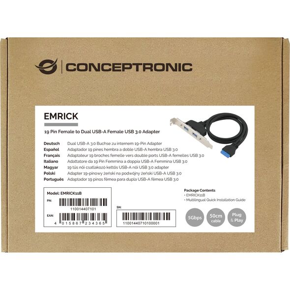 HUB USB Conceptronic CONCEPTRONIC Slotblech 19 Pin Dual 2x USB-A 3.0 Ports     sw 13336620 4015867234365