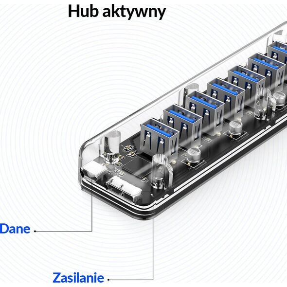 HUB USB Orico Orico Aktywny hub 7*USB-A 5Gbps przezroczysty 13337086 6954301193265