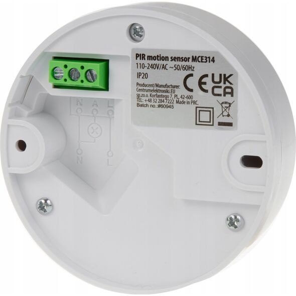 Maclean Czujnik ruchu PIR Maclean, zasięg 6m, sufitowy, max. obciążenie 1200W, IP20, MCE314 W 13340207 5902211133575