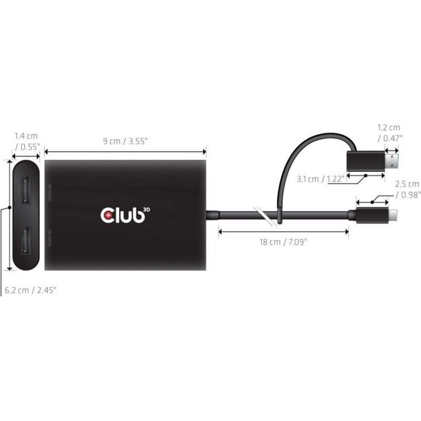 Club 3D Club3D Adapter USB-C (USB A Adapter) > 2x DP   4K@60Hz St/Bu retail 13341186 8719214472993