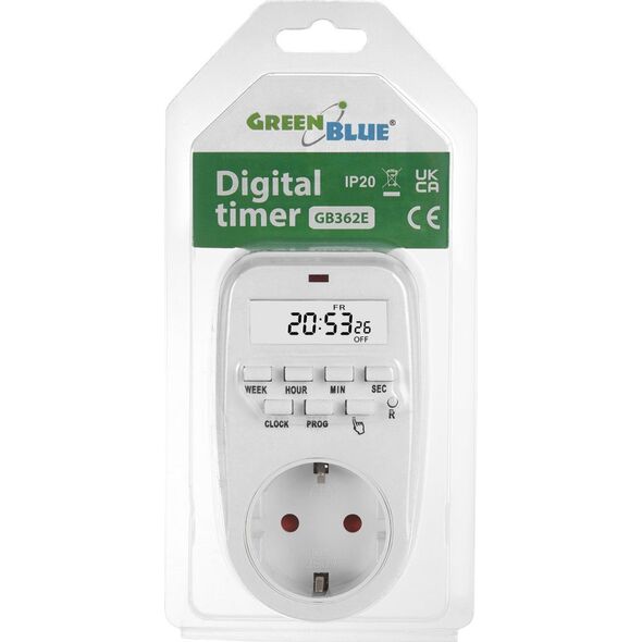 GreenBlue Włącznik czasowy - timer cyfrowy GreenBlue,  max. obciążenie 16A, IP20, GB362 F 13341475 5902211133889