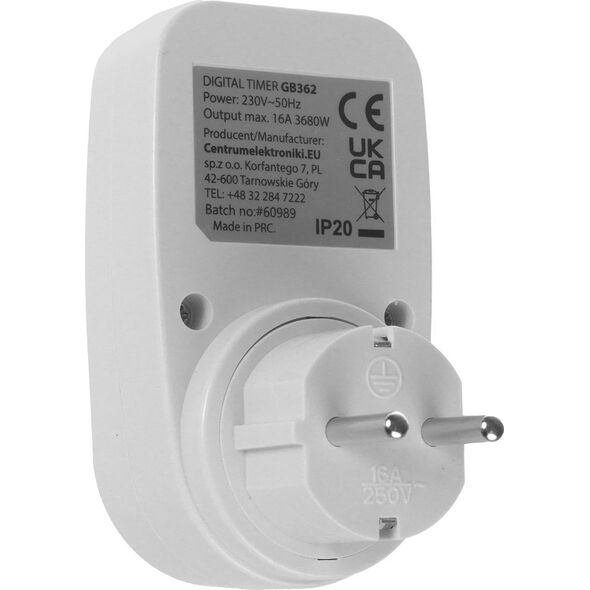 GreenBlue Włącznik czasowy - timer cyfrowy GreenBlue,  max. obciążenie 16A, IP20, GB362 F 13341475 5902211133889
