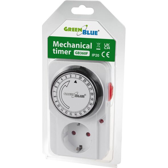 GreenBlue Włącznik czasowy - timer mechaniczny GreenBlue, 48 programów, max. obciążenie 16A, IP20, GB360 F 13341480 5902211133858