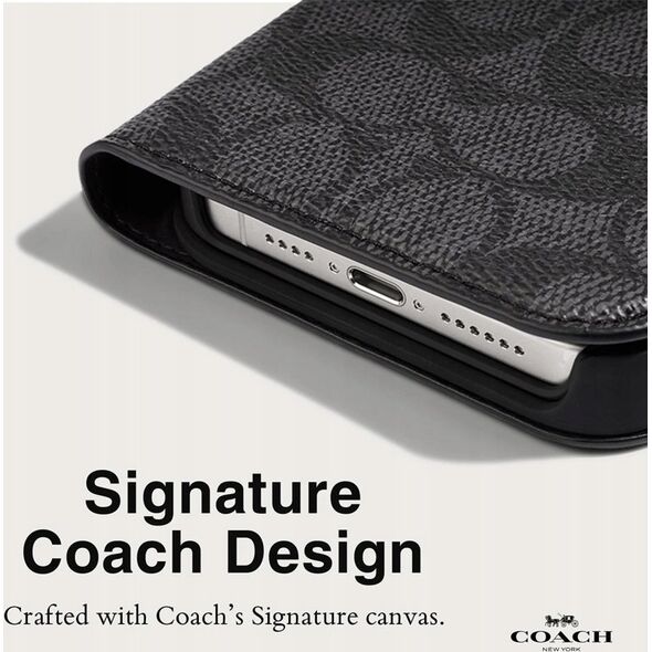 Coach Coach Folio Signature C Case - Etui 2w1 z klapką iPhone 15 Pro (Charcoal) 13341945 840171734041