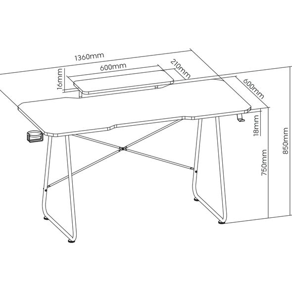 Biurko NanoRS Biurko gamingowe z półką na monitor NanoRS, 50kg max, wysokość 850mm, czarne, RS170 13390370 5902211131496