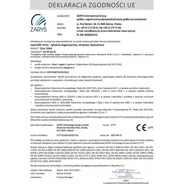 EasyCare Zarys easyCARE - Rękawiczki diagnostyczne, nitrylowe, bezpudrowe, czarne - XL 13405245 5907996844661