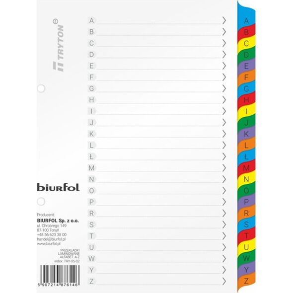 Biurfol Przekładki kartonowe Biurfol A5 A-Z alfabetyczne 13431200 5907214876146