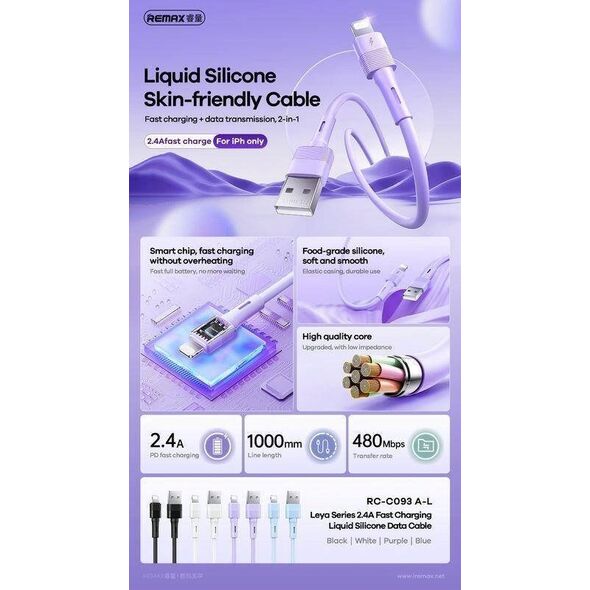 Kabel USB Remax KABEL REMAX LEYA SERIES RC-C093 2.4A USB/MICRO USB 1M WHITE 13435506 6954851210764