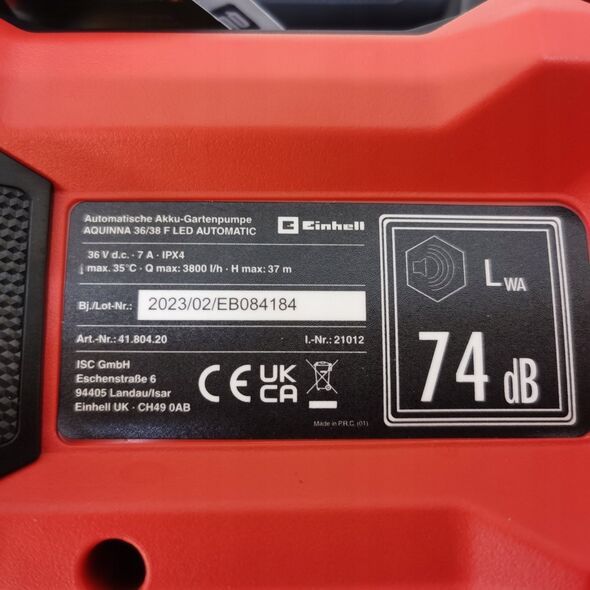 Einhell POMPA OGRODOWA AKU AQUINNA 36/38F LED AUTOMATIC 4180420 13435626 4006825668391