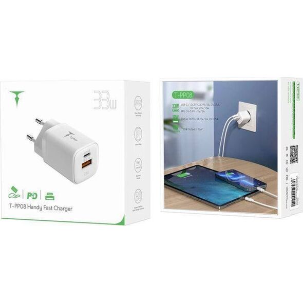 Ładowarka T-Phox ŁAD SIEC T-PHOX HANDY SERIES 33W T-PP08 USB/USB-C WHITE 13439638 6974670441040