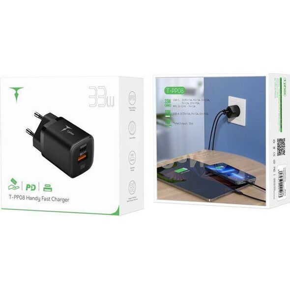 Ładowarka T-Phox ŁAD SIEC T-PHOX HANDY SERIES 33W T-PP08 USB/USB-C BLACK 13439639 6974670441033