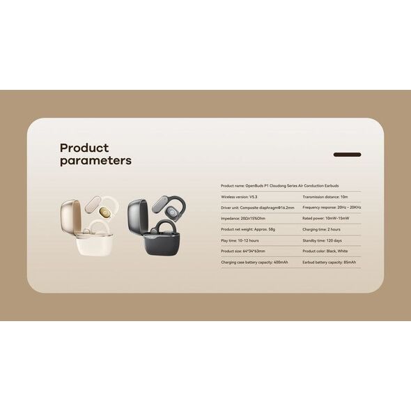 Słuchawki Remax Słuchawki Bluetooth REMAX TWS P1 WHITE BT 5.3 AIR CONDUCTION 13459018 6954851220978