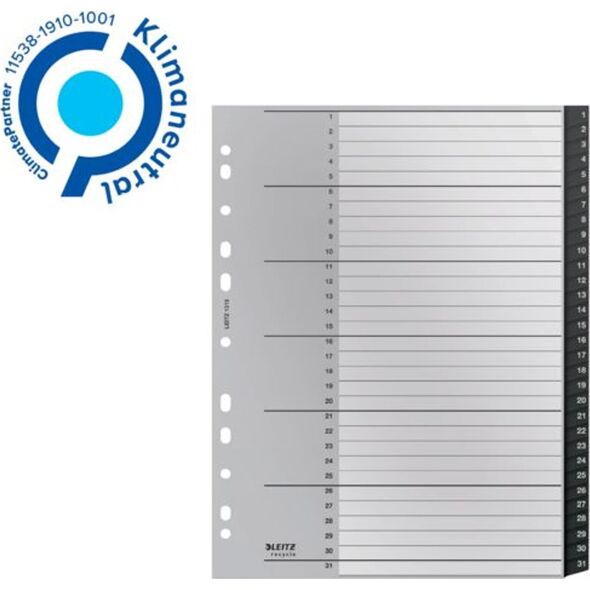 Leitz Przekładki PP Leitz Recycle A4 Maxi 1-31 czarne 13464730 4002432127122