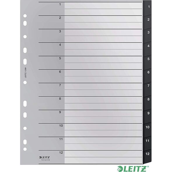 Leitz Przekładki PP Leitz Recycle A4 Maxi 1-12 czarne 13464744 4002432127108