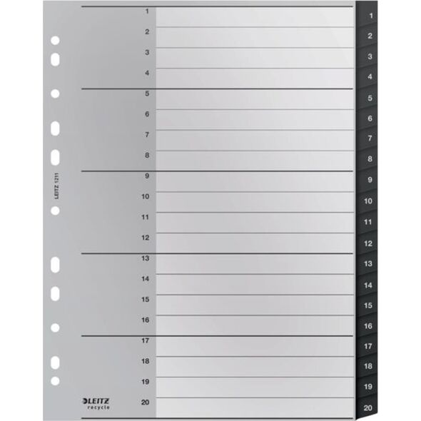 Leitz Przekładki PP Leitz Recycle A4 Maxi 1-20 czarne 13470288 4002432127115