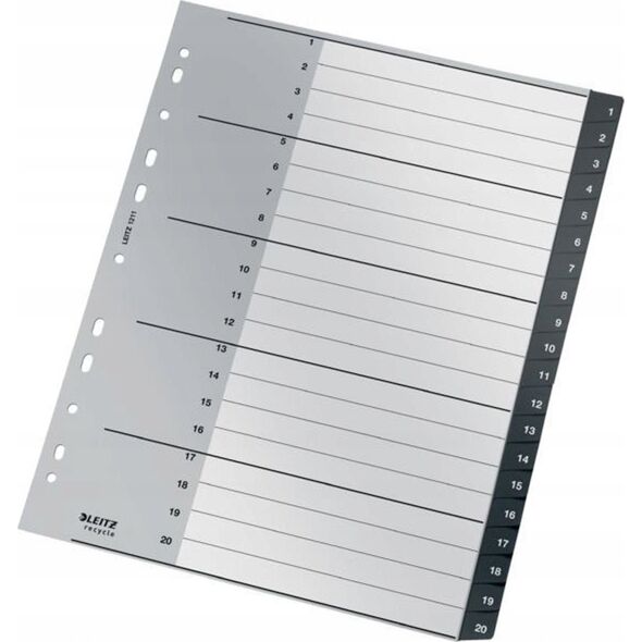 Leitz Przekładki PP Leitz Recycle A4 Maxi 1-20 czarne 13470288 4002432127115