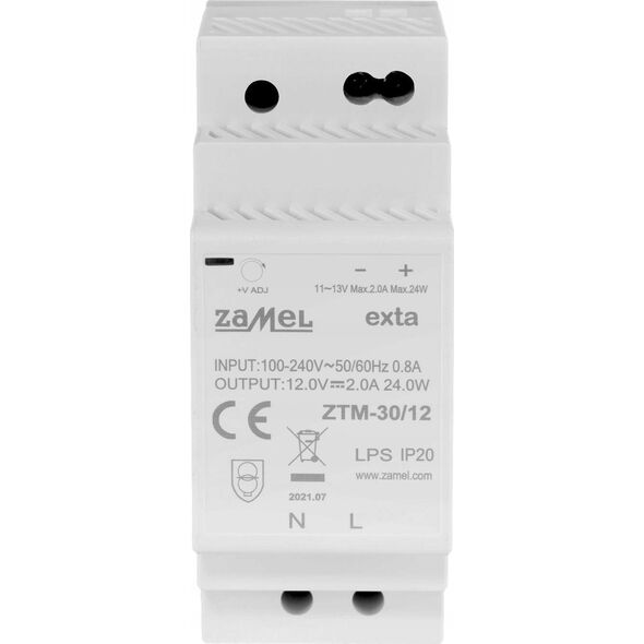 Zamel Zasilacz impulsowy montowany na szynie TH-35 (DIN) , 30W, 12V DC typ: ZTM-30/12 EXT10000281 13492513 5903669479024