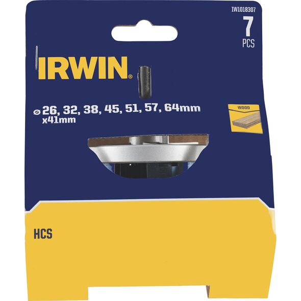 Irwin IRWIN OTWORNICE DO DREWNA HCS 26, 32, 38, 45, 51, 57 i 64mm x 41mm do drewna z trzpieniem mocującym 13495519 5054905290290