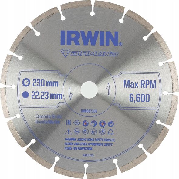 Irwin IRWIN TARCZA DIAMENTOWA 230mm x 22,23mm / SEGMENTOWA do betonu, cegły, granitu i marmuru 13495551 5054905292485