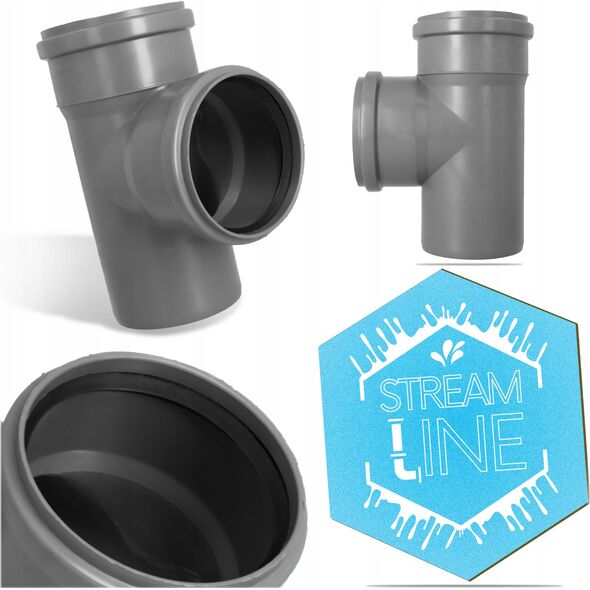 AQUER Trójnik kanalizacyjny PP 110/110mm 90° Aquer T110/90 SZ szary 13496737 5908241620719