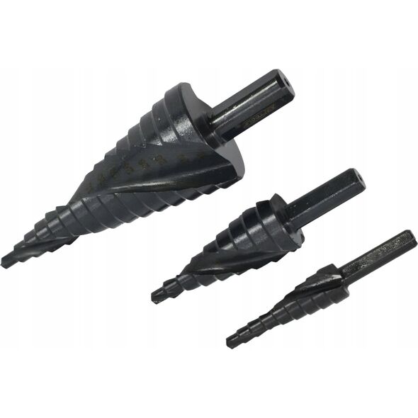 Wiertło AWTools AW WIERTŁO STOPNIOWE SPIRALNE KPL. 3szt./ 4-12 4-20 4-39mm/ AICrN/ CZARNE/ ETUI PLASTIK. 13520296 5903678616229